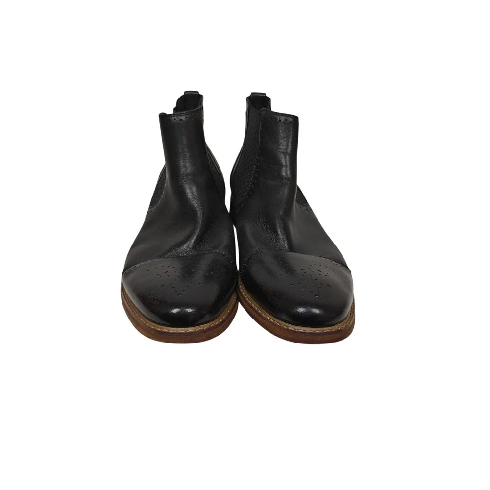 Stacy Adams Mens Black Leather Cap Toe Chelsea Brogue Boots 25129-001 Size 10.5M
